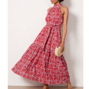 Cleobella Wilder Orgainc Cotton Maxi Dress Halter Neck Floral Tiered w/ Pockets